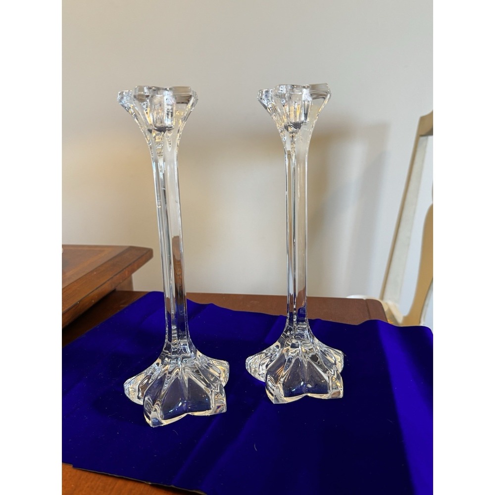 Mikasa Vintage‎ Pair Clear Crystal Petal Candlestick Candle Holder 9 1/2''